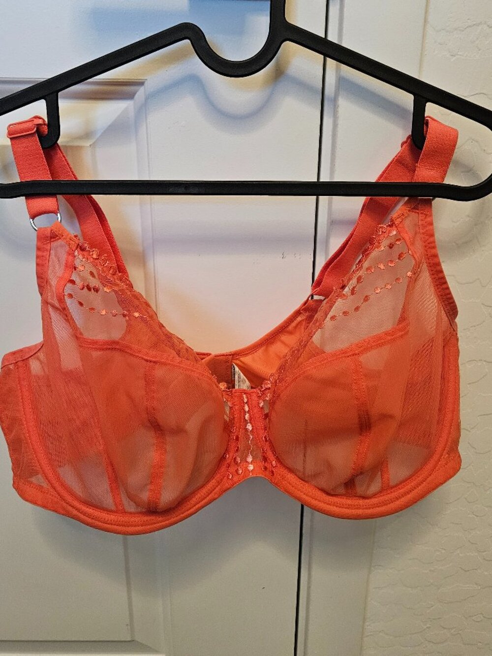 Elomi Bright Coral Red Orange Sheer Floral Lace Underwire Bra US 40G - Picture 2 of 16